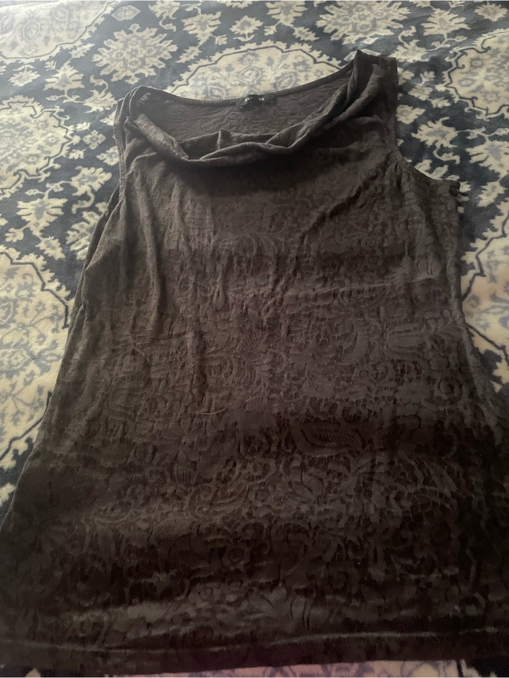 Express Brown Lace-Overlay Cowl Neck Tank